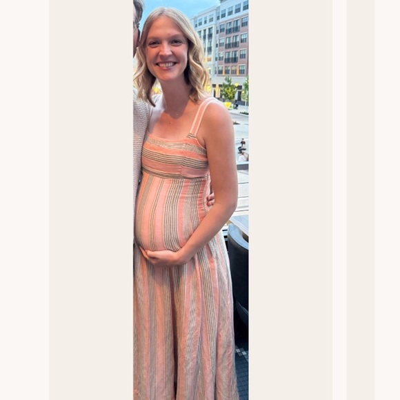 Anthropologie Maeve Square-Neck Tie-Back Maxi Dress Pink Stripe Linen Size 6 - Picture 11 of 16